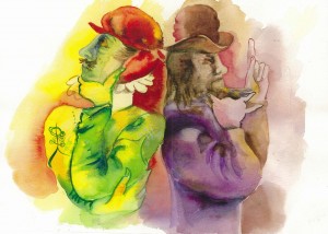 two people watercolor         