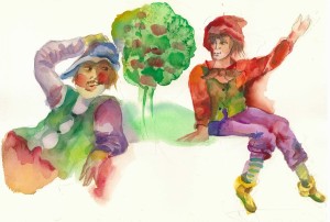 two people watercolor        