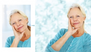 relaxed-senior-woman-looking-at-you-with-hand-on-chin figure additions in Photoshop     